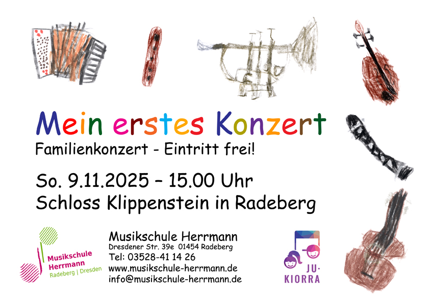 Plakat Mein erstes Konzert am 9.11.2025 um 15 Uhr im Schloss Klippenstein in Radeberg